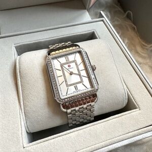 MICHELE Women's Deco II Diamond Embellished Stainless Steel Bracelet Watch